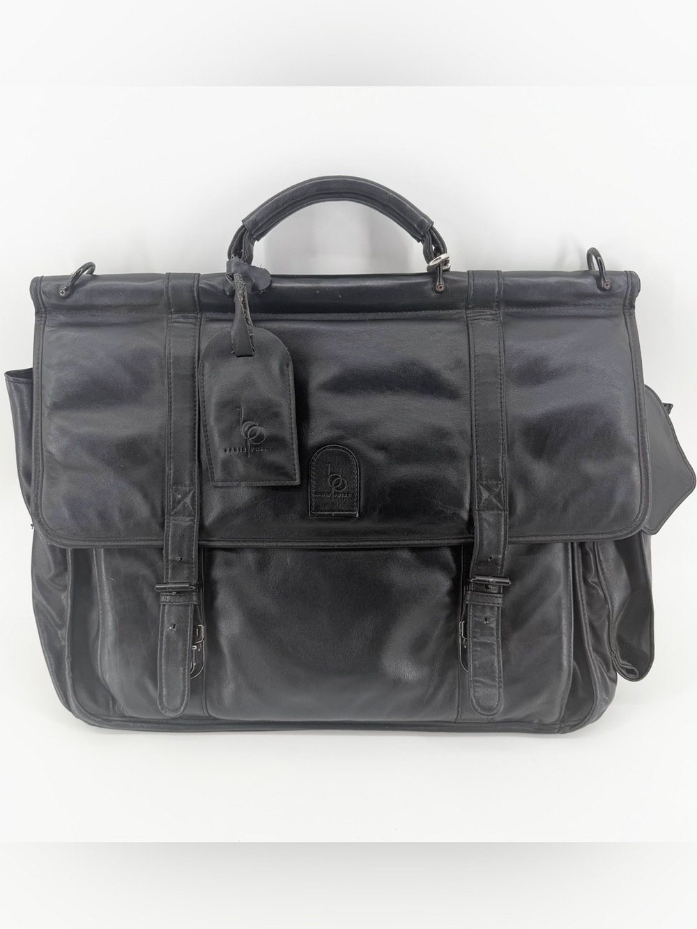 Vintage Basis Point Compusystem Black Leather Travel Briefcase Bag Messenger Bag